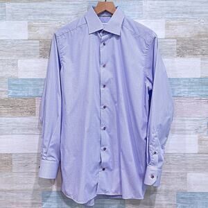 ETON Contemporary Spread Collar Dress Shirt Blue Purple Plaid Mens 15.5 39